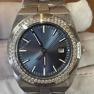 VC Overseas, <span class=keywords><strong>Montre</strong></span>-<span class=keywords><strong>bracelet</strong></span> en acier inoxydable, Lunette sertie de diamants, Cadran bleu glace, Affichage de la date, Mouvement à quartz pour homme d'affaires - Product Image 5