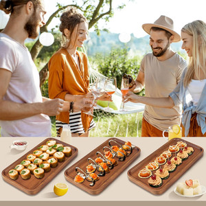 Plateau de service en bois d'acacia Long plateau à fromage rectangulaire pour la décoration intérieure pour servir des collations d'apéritif et divertir les invités - Product Image 5