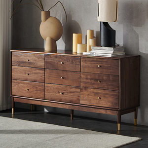 B5033 set di mobili per camera da letto grandi in legno di noce nero americano solido nordico con cassettiera di lusso leggera a 9 cassetti - Product Image 2