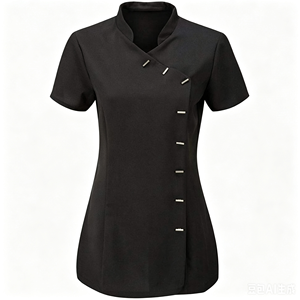 Haut d'uniforme pour femme à col montant et patte de boutonnage diagonale, manches courtes, style chinois, coupe ajustée, pour esthéticienne, SPA et bien-être - Product Image 4