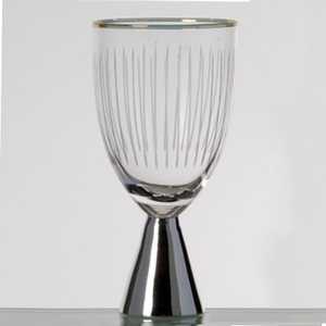 Copas de champán modernas, juego de 3, de vidrio soplado a mano con borde dorado, base de acero inoxidable, diseño sin plomo - Product Image 2