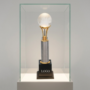 Crystal Globe <b>Metal</b> Trophy with Gold Accents and wooden Black Base for Corporate Recognition - Product Image 1
