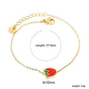 Bracelet tendance en acier inoxydable plaqué or, chaîne à maillons ajourés en forme de fleur, pour la création de bijoux, avec breloques cœur, carré et fraises - Product Image 3