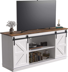 Mueble para TV Estilo Rústico con Puerta Corredera Tipo Granero y Armario - Product Image 1