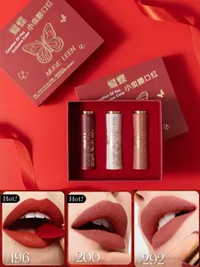 Hot Selling Butterfly Waist 3 Pack Lipstick Set Mist Matte Velvet Texture Lipstick