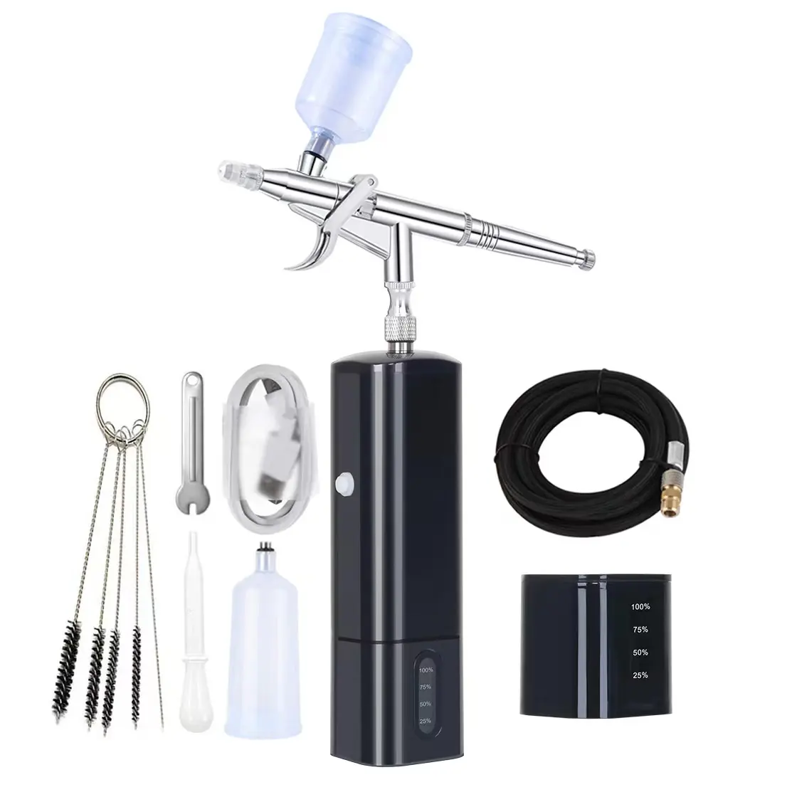 Neuester batterie austauschbarer Aerografo Integrierter Mini Airbrush Barber Makeup Luft bürsten kompressor mit Dual Action Gun Wireless