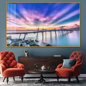 Décoration murale en porcelaine de cristal naturel de luxe, ciel coloré, océan, quai avec cadre en aluminium - Product Image 3