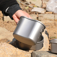 Batterie de cuisine portable en titane pur pour l'extérieur Pot suspendu Poignée pliable Style camping Cuisson Boîtes à légumes en titane pour le déjeuner