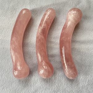 Großhandel natürlichen Stein Rose Kristall Stein geschnitzte gebogene Zauberstäbe Kreis Kopf Rosenquarz Yoni Massage gerät - Product Image 6