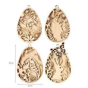 Factory Easter <b>Wooden</b> Pendant Children's Graffiti Multi-Layered Bunny Egg <b>Slices</b> for Creative Home Hanging Easter Decorations - Product Image 3