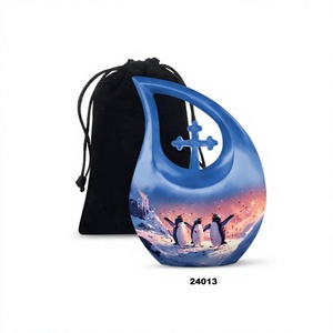 Bleu trois pingouin larme croix crémation adulte urne pour cendres humaines décoratif croix funéraire urne avec sac en velours gratuit - Product Image 1
