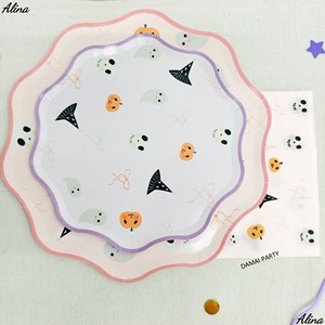 DAMAI Halloween – Vaisselle jetable tendance : Assiettes, gobelets, serviettes en papier personnalisées – Motifs fantômes, citrouilles et crânes mignons pour vos fêtes - Product Image 6