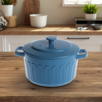 Casseroles en céramique écologiques en argile réfractaire bleue vintage résistantes à la chaleur avec couvercle en céramique et couvercle de pot
