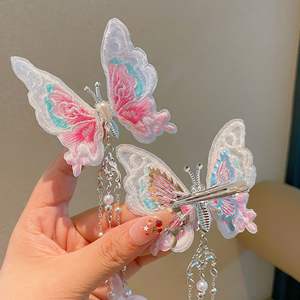 सुंदर प्राचीन शैली की कढ़ाई तितली और फूलों के बालों की क्लिप लड़कियों के लिए मीठे बैक जोड़ी बालों की क्लिप - Product Image 2