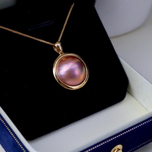 Colgante de Perla Mabe de <span class=keywords><strong>Agua</strong></span> <span class=keywords><strong>Salada</strong></span> Natural de Japón de 14-15 mm, Color Caramelo, Serie Maillard, Oro Sólido de 18K, Diseño Exclusivo para Mujer - Product Image 2