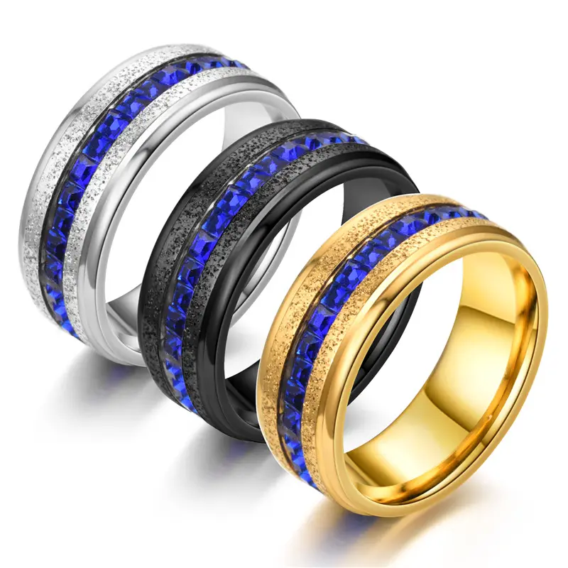 MARONEW elmas 316L paslanmaz çelik 18K altın kaplama mavi kristal Rhinestone parmak taş yüzükler kadınlar için moda takı