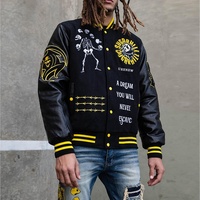 Veste d'hiver pour homme en cuir avec logo brodé en chenille personnalisé, style vintage bomber, coupe ajustée, streetwear