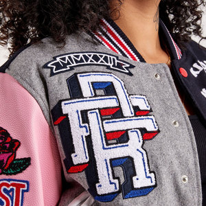 Nueva Chaqueta Varsity de Lona para Mujer, Elegante, Manga Larga, Largo Regular, Uso Casual, Color Personalizado, Cálida, Transpirable, Estampada - Product Image 3