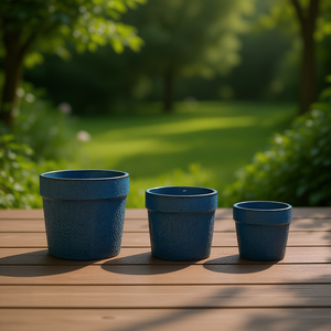 Juego de 3 Macetas de Cerámica Mdj, Redondas, Azules, Texturizadas, para Interiores, Exteriores, Hogar, Jardín, Macetas para Flores - Product Image 2
