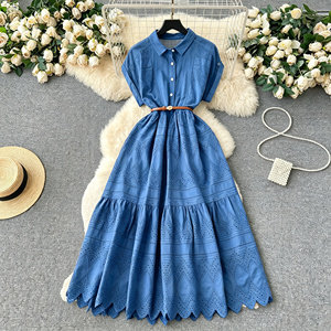 Abito lungo estivo da donna in <span class=keywords><strong>cotone</strong></span>, stile casual boho vintage con stampa floreale, perfetto per la spiaggia e l'uso quotidiano. - Product Image 3