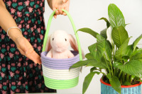 Corde de coton tissé mini panier de rangement d'articles divers organisateur de bébé jouets clés petites filles produit vert long manche
