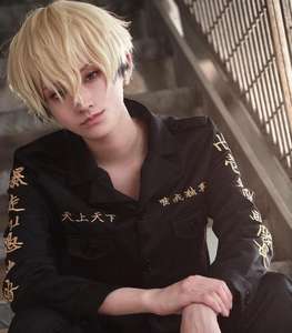 Peluca de Cosplay de Ainizi de 30 cm, Cabello Corto Rubio con Mechas Negras, Personaje de Matsuno Chifuyu de Tokyo Revengers - Product Image 2