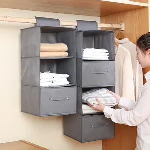 Organizador de armario colgante de tela no tejida, bolsa de almacenamiento colgante plegable con cajón, resistente al agua, 4 estantes