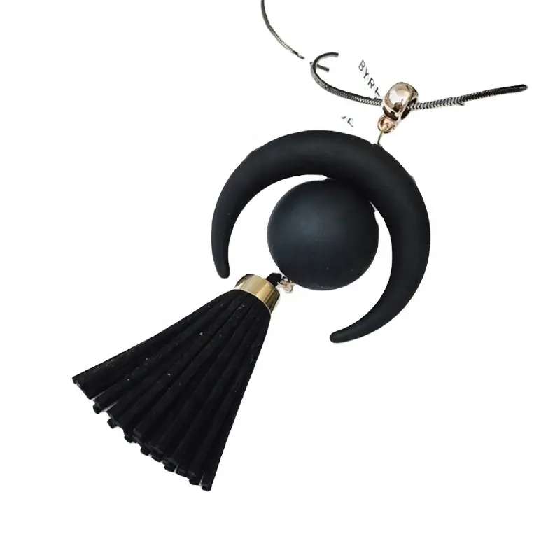 Korean long tassel moon shaped black crescent moon necklace