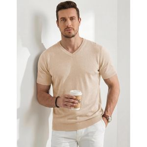 Suéter de Manga Corta con Cuello en V para Hombre, Mezcla de Lana, Tejido Suave, Estilo Casual de Negocios, Marca FOXA - Product Image 2
