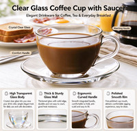 Gelas Kaca Sehari-hari dengan Gagang untuk Latte Espresso Teh Buah 210ml, Mug untuk Meja Kantor, Istirahat Sore, Penyajian