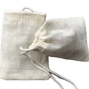 Custom logo biodegradable disposable large/small size organic drawstring cotton tea bag