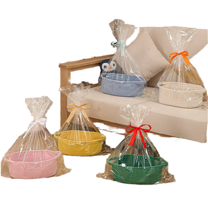 Paniers de rangement ovales colorés en corde de coton avec housse anti-poussière pour un rangement soigné et une utilisation polyvalente - Product Image 1