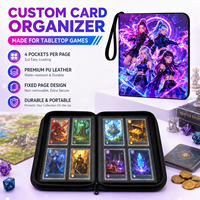 Classeur de cartes personnalisé à 4 pochettes avec fermeture éclair, pages fixes, album en PU pour cartes de jeu de table, rangement de cartes à collectionner, capacité de 160 cartes