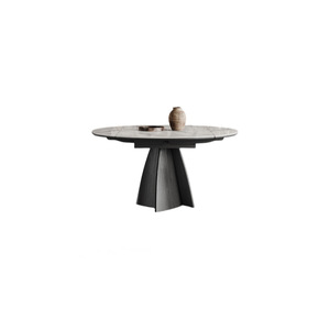 Wabi Sabi Style Telescopic <b>Round</b> Dining <b>Table</b> With Marble Top Modern Minimalist Extendable Design For <b>Small</b> Apartment Dining - Product Image 5
