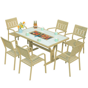 Giải Trí Hiện Đại Khung Hợp Kim Nhôm Bàn Ăn Kính Thiên Văn Mở Rộng Dài Ngoài Trời Nhựa Gỗ Bảng Cho Ban Công Khách Sạn - Product Image 6