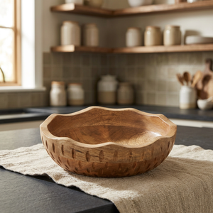 Bol décoratif en bois de style moderne du milieu du siècle, gravé à la main avec un motif animalier SB-017 |   Décoration d'intérieur en bois naturel - Product Image 3