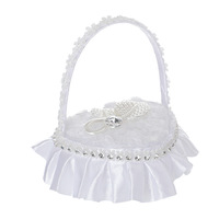 Boîte à bague de fiançailles élégante en dentelle blanche avec fleur artificielle pour cérémonie et décoration de mariage