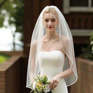यूरोपीय और अमेरिकी सरल सफेद दाढ़ी लपेटें एकल परत शादी के प्रमुख धागे घूंघट - Product Image 1