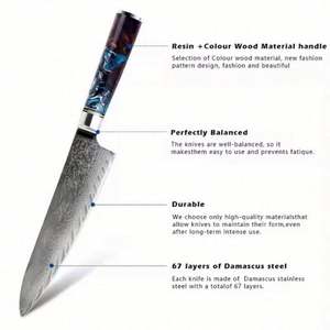 Ensemble de couteaux de chef professionnels en acier Damas de 8 pouces, écologiques, avec manche en bois, ambidextres, pour une utilisation en cuisine - Product Image 2