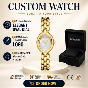 Montre élégante pour femme Besseron, boîtier ovale doré, montre à quartz analogique avec cadran en nacre et fermoir de bijoux tendance, 5 ATM - Product Image 3