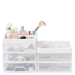 Desktop Makeup Organizer dengan 3 laci kosmetik bening kasus tampilan plastik kotak penyimpanan Makeup