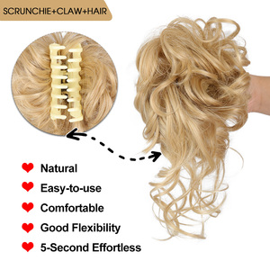 Extensions de cheveux en queue de cheval Julianna en gros, pince à cheveux synthétique, <span class=keywords><strong>chignon</strong></span> bouclé désordonné <span class=keywords><strong>élastique</strong></span>, pièces de cheveux pour femmes - Product Image 2
