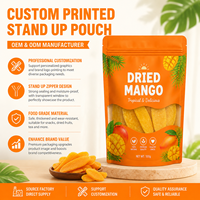 Op maat bedrukte feloranje transparante stand-up pouch met vochtbestendige BOPA/PE hersluitbare ritssluiting voor gedroogde mango, tropische fruitsnack