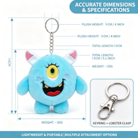 Portachiavi Peluche Mostro Morbido e Carino, Bambola Miniatura Imbottita da 4 Pollici, Premio per Macchine Arcade nei Centri Commerciali, Fornitore Diretto, Acquista in Stock