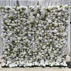 Mur de fleurs en tissu fait main pour décoration de mariage, toile de fond en tissu 8x8 pieds, décoration murale enroulable pour événements et fêtes - Product Image 3