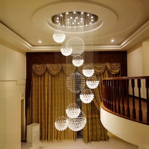 Lampadario Moderno di Lusso a Spirale Lunga con Gocce di Cristallo, Lampada a Sospensione con Sfere di Cristallo K9 per Villa, Scale, Ingresso, Hotel - Product Image 4