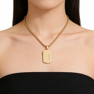 Collier <span class=keywords><strong>Plaque</strong></span> d'identité à rayures verticales sertie de zircone cubique, en acier, or, argent, noir, avec chaîne maille gourmette, inaltérable, bijoux hip-hop pour homme - Product Image 6