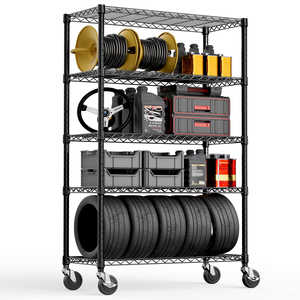 MZG Easy To Assemble Metal Organizer NSF Certified Matte Black Heavy Duty 5-<b>Shelf</b> Rolling <b>Wire</b> Shelving Storage Rack Unit - Product Image 1