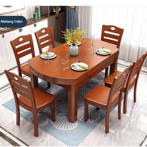 Ensemble de table à manger en bois massif extensible de 6 à 8 places, mobilier de restaurant, table et chaises pliables à double usage, carrée et ronde - Product Image 4