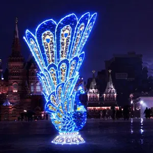 2023 vente en gros de décorations de rue extérieures de vacances, lanterne 3D avec cadre en fer personnalisé avec lumières à motif de noël de traîneau